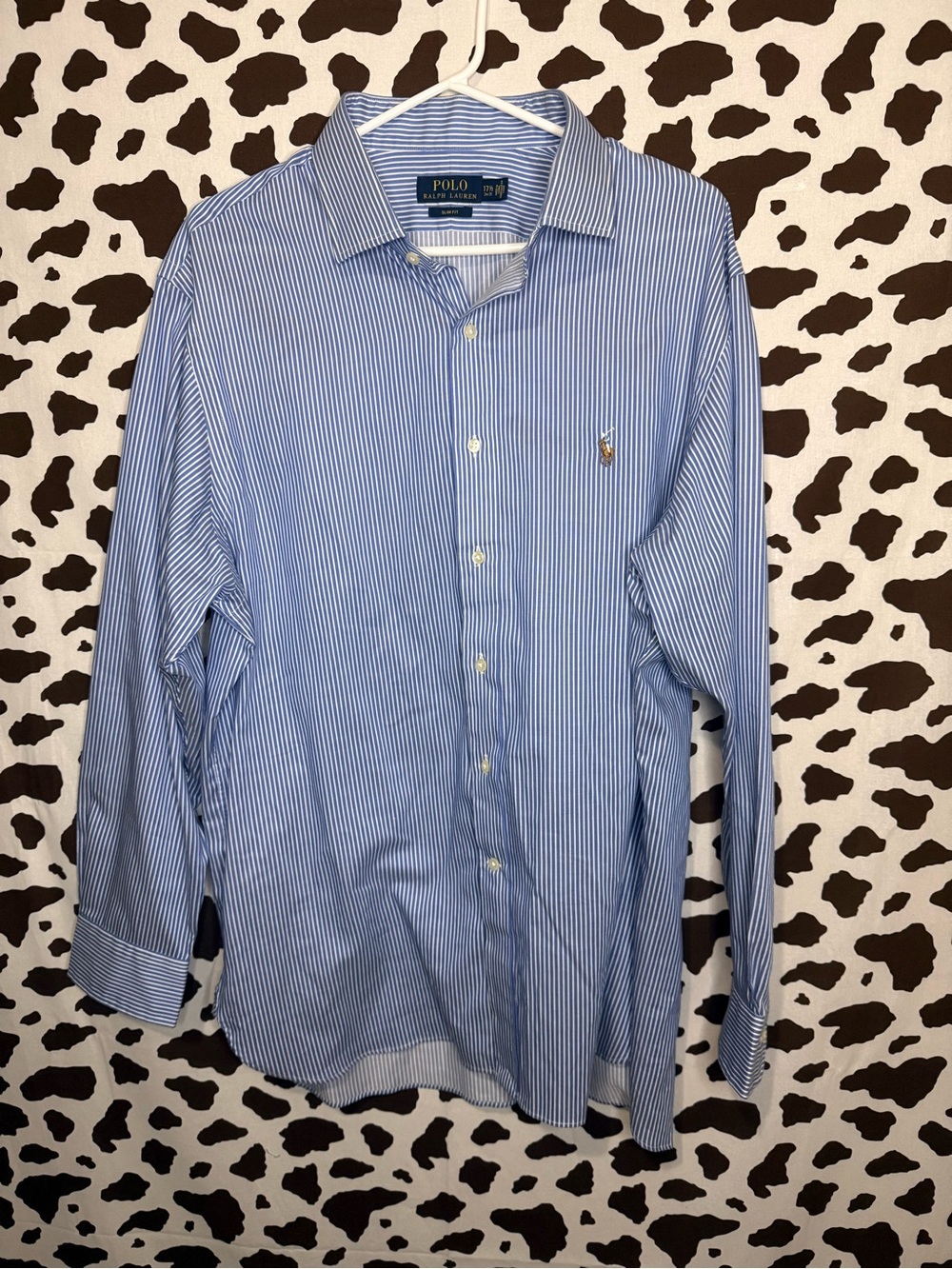 Polo Ralph Lauren Slim Fit Dress Shirt Blue/White Stripe Logo 17.5 34/35